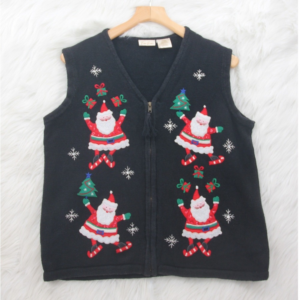 Vintage Bobbie Brooks Christmas Holiday Full Zip Vest Skating Santa Grannycore L